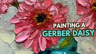 Painting a Gerber Daisy with pallet knife