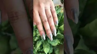 Easy chrome nail art#chromenails #chromenailart #nailartathome #nailart #easynailart #silvernails
