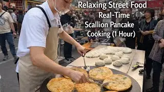 Handsome Street Vendor Making Scallion Pancakes | Calm, Clean & Satisfying (1 Hour)