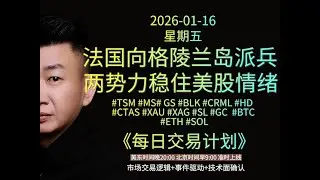 2026-01-16《每日交易计划》00078期，#tsm #ms #gs #blk #crml #hd #ctas #xauusd #xag #gc  #btc #eth #sol #美股 #黄金
