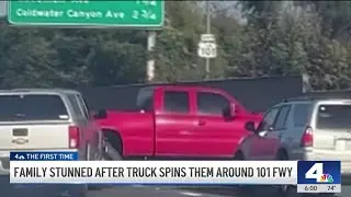 Truck crashes into another truck, causing it to spin around on 101 Fwy