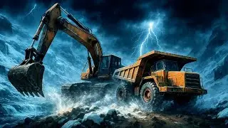 GIANT EXCAVATOR and DUMP TRUCK Power Through a DYNAMIC OCEAN BUILD ZONE🌊|Funny Virtual World Stories