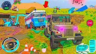 🚍 Bus & Truck Stuck in Deep Mud 🛞 | Rescued by Police Jeep 🚓 & JCB 🏗️ | Mud Rescue Mission Off-road