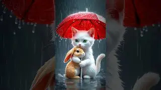 Cat Help Poor Rabbit in Rain #cat #poorcats #rabbitshortsvideo