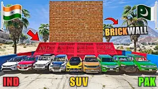 INDIA Vs PAKISTAN Vs LUXURY SUV CARS VS DANGEROUS BRICK WALL JUMP RAMP CHALLENGE | Gta 5 Gameplay