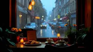 Rainy Café Night Ambience ☕ Calm Piano Music to Help You Fall Asleep