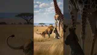 Can the giraffe help the escape the lion&rsquo;s chase survive #wildlife #safari #animals
