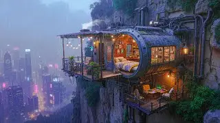 Rainy Night in a Cliffside Capsule 🌧️ Chill Lofi Beats with Cozy Ambience for Sleep & Study