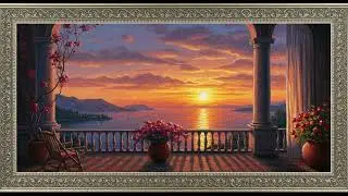 Frame TV Art Whit Music: Mediterranean Sunset from a Grand Balcony