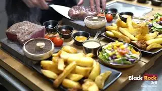 Black Rock Grill Hot Stone Cooking, Live dining at the table on hot Steak Stones