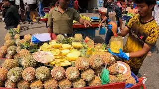 Street Food Pineapple Masala! Healthy delicious Spicy Fruits Masala! Amazing Cutting Skills! Bd Food