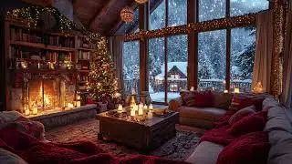 Peaceful Fireplace Sounds ☃️ Winter Cabin Snowfall & Piano for Deep Relaxation