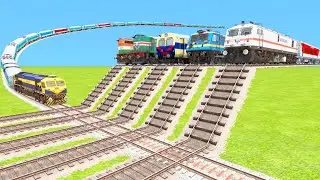6️⃣ TRAINS PASSING THROUGH ONE FLYING TRAIN STOPS THE MORE TRAINS | Train Simulator | TrainsFun 2024