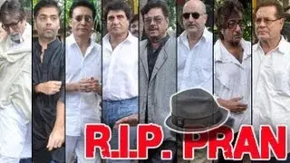 Amitabh Bachchan, Karan Johar, Shatrughan Sinha, Karan Johar, Danny Denzongpa At Pran's Last Rites