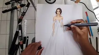 DESSIN DE MODE / Comment Dessiner Robe de Mariée sur figurine / ADMODE Séverine Fabienne