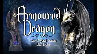 Armoured Dragon with Crystal Statue LED Light - Medieval Collectibles