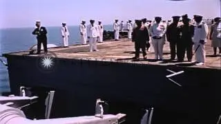 Chiang Kai Shek and party board helicopter at USS Constellation in China. HD Stock Footage