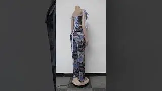Znaiml New Print Off Shoulder Bandage Crop Tops and Wide Legs Cargo