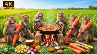 बंदरों की लड्डू पार्टी 😲 | Monkeys Made Ladoos Together | Funny Monkey Cooking