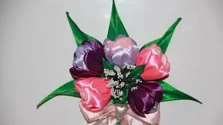 ❀ Магнитик  с  цветами  /  тюльпаны  из  лент ❀