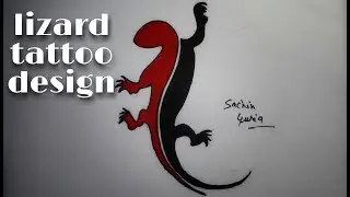 Lizard red and black Truble tattoo design
