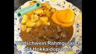 Regional und lecker! Wildschwein Rahmgulasch mit Hokkaidopürree und Bratkartoffeln