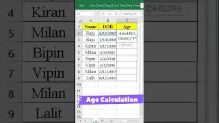 Calculate age in excel | age calculation formula 😎#excel #exceltrick #rohitkvideos