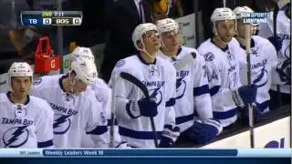 Steven Stamkos breaks his leg Tampa Bay Lightning vs Boston Bruins 11/11/13 NHL Hockey.