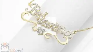 Czowl Heart With Personalized Name  Bling Initial  Necklace