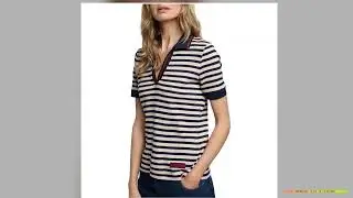 CHCH Fashion Stripe Knitted Polo Neck T Shirt For Women Soft Chic Short Sleeve Casual Pullovers