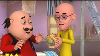 Motu Patlu shows Motu with a tea kettle while going to play car games