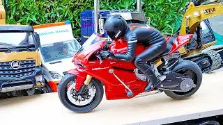 Super Bike Toy Assembly with Excavator Truck Car Toy Video for Kids