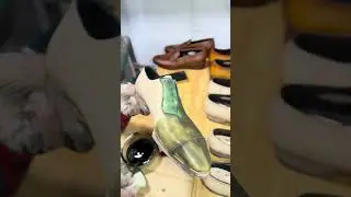 Hand dye green olive patina on Signature Eagle Adelaide shoes - TIMBER LEE III