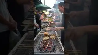Unbelievable Street Food! Grilled Sago Worms and Grasshoppers in Asian Market@curryliciousstreet-ai