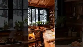 Stone Cabin Cozy Winter Kitchen With My Little Chef 🐾✨ #zendreamvistas #wintercabin