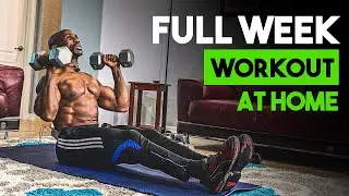 FULL WEEK Workout PLAN For MUSCLE GAIN At HOME With DUMBBELLS