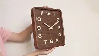 Warmly Life Square Wooden Clock Retro Design Large Wall Decor Wood Watch