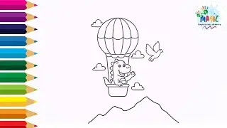 How To Draw A Dinosaur and Air Balloon easy |  Flying hot air balloon drawing step by step