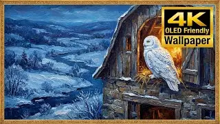 4K Wallpaper - Snowy Owl in Barn - Enchanting Winter Sanctuary
