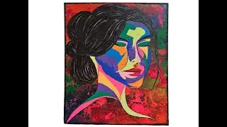 Zeitgen&ouml;sssische Malerei, Portrait Frau in Bunt, Acryl Gem&auml;lde,