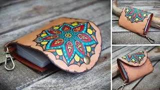 How to Paint on Leather | Easy Leather Card holder |  FREE Leather Pattern
