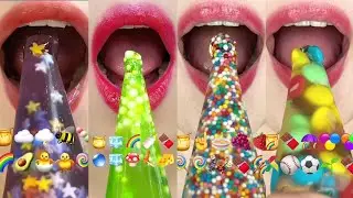 BLUE GREEN EMOJI FOOD jelly kohakuto sea grape sprinkle honey jelly kohakuto mukbang eating sounds