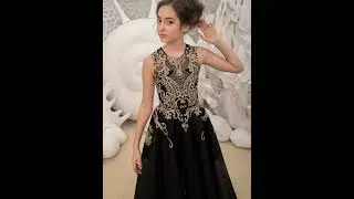 Sunnypetal Gold Embroidery Balck A-Line Floor-Length Tulle Flower Girl Dresses #flowergirldress
