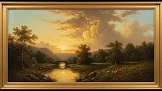 Frame TV Art with Music Golden Sunset River Landscape | Samsung Frame TV Art |Classical Oil Painting