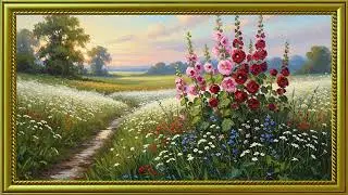 Turn Your TV Into Art  Wildflower Meadow Path in Vintage Oil Style