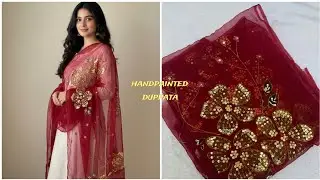 From White to Mehroon ✨ Hand-Painted Organza Dupatta | Designer Replica with Heavy Embellishment
