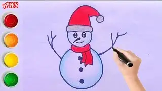 Как нарисовать снеговика ☃️ легко шаг за шагом || Рождественский рисунок || Рисунок снеговика на ...