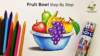Fruit Basket Realistic Drawing with Doms Plastic Crayons 12 Shades Step By Step for Beginners
