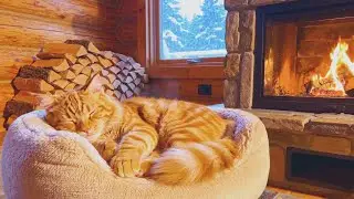 🐱💤 Relaxing Orange Cat Sleeping by Fireplace for Better Sleep & Calm Nights 🔥