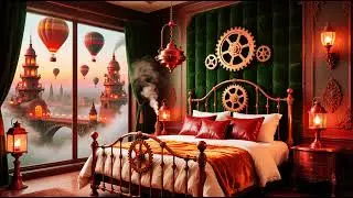 a cozy steampunk bedroom and relaxing music